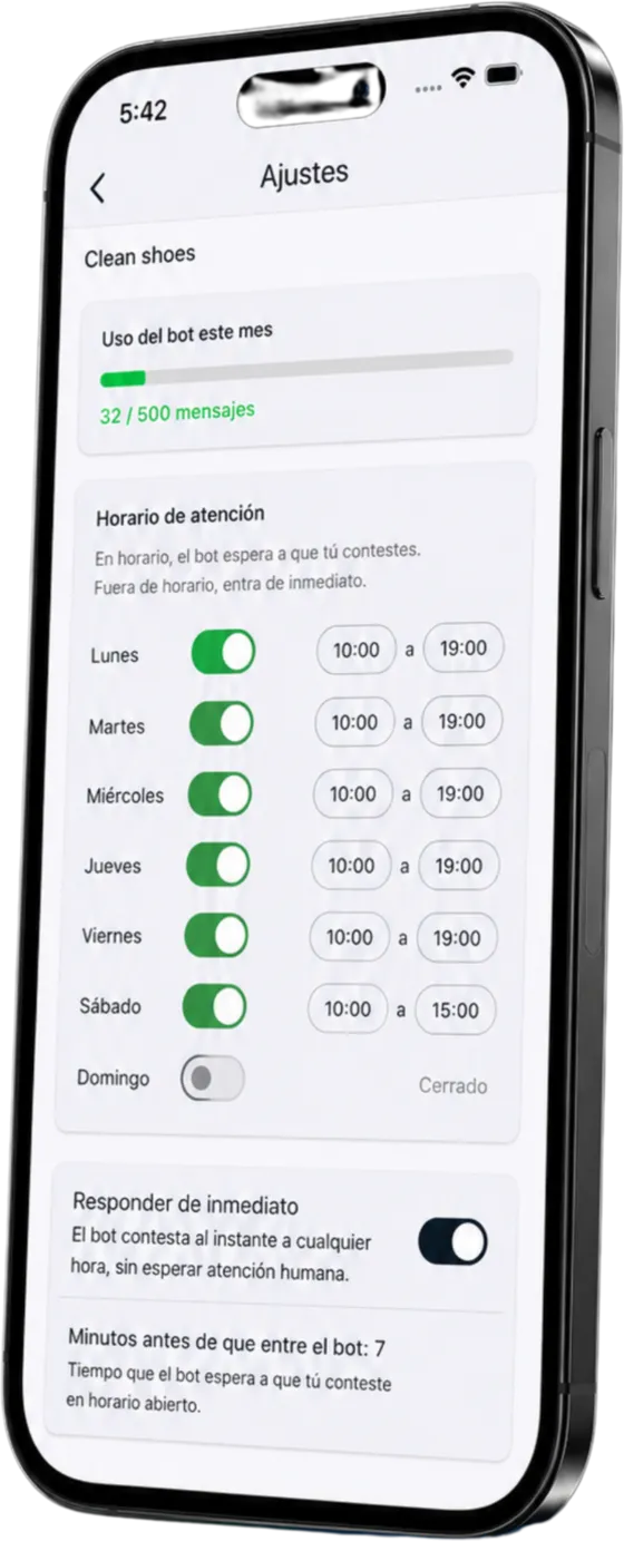 Pantalla de ajustes de horarios en la app Relévame