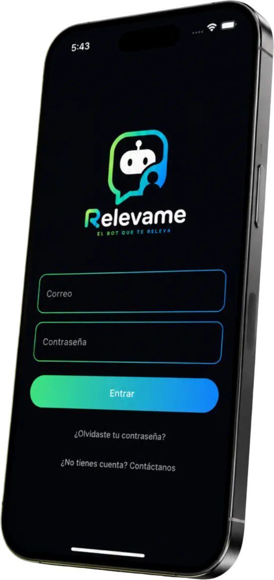 Pantalla de inicio de la app Relévame